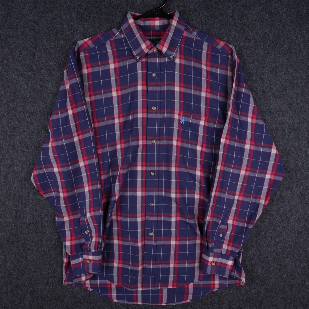 Vintage Knights of Round Table Plaid Button Down Mens Large Blue Red Excellent